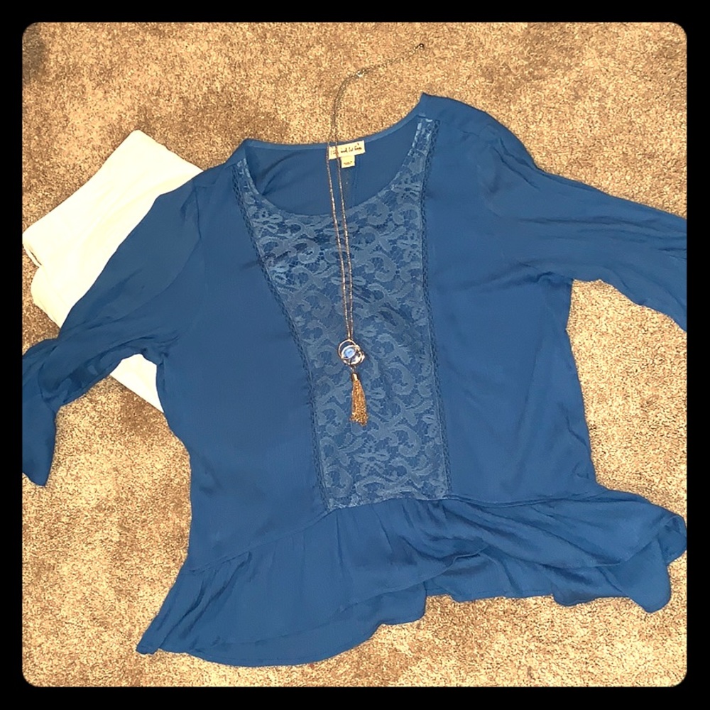 Women’s Blue Lace Detailed Blouse NWOT